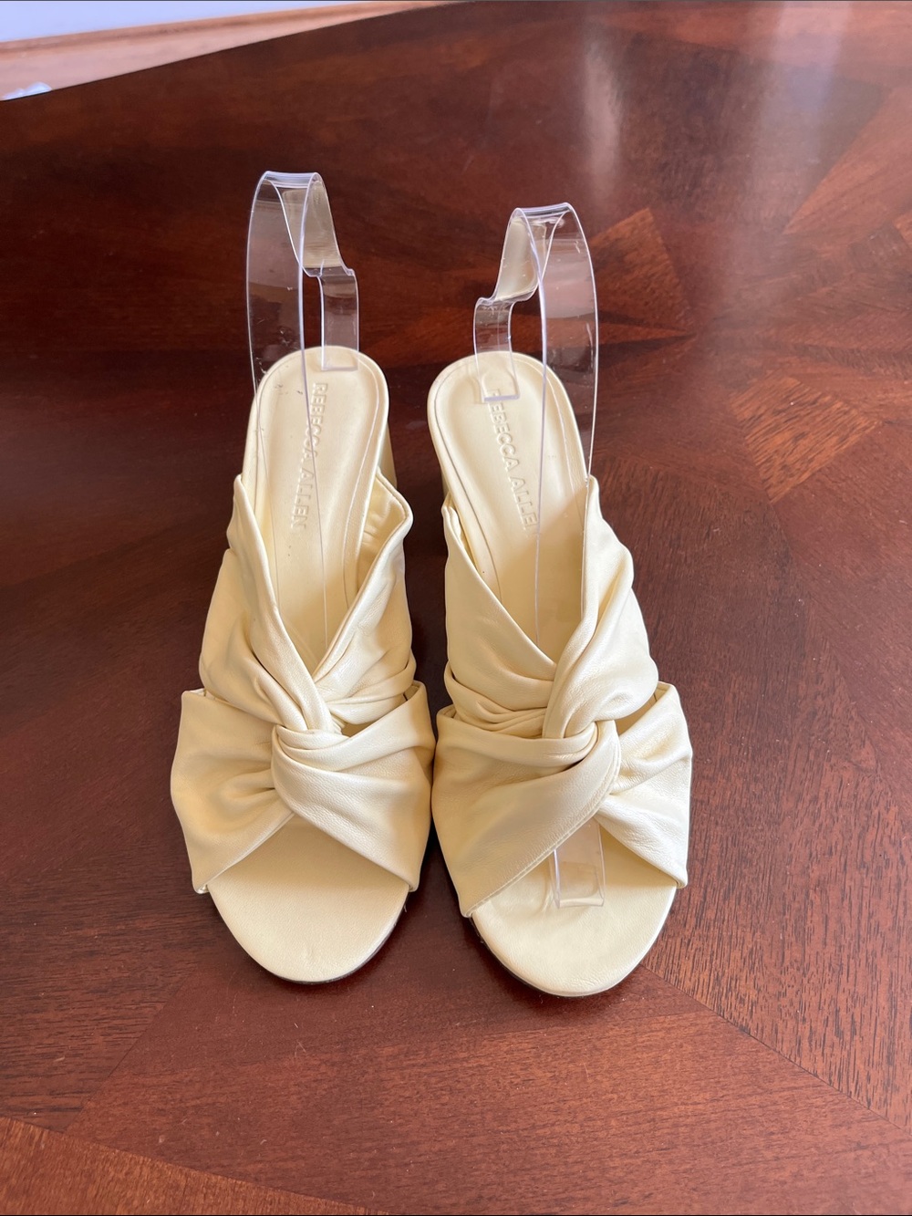 Rebecca Allen Cream Twisted Knot Slingback Mules